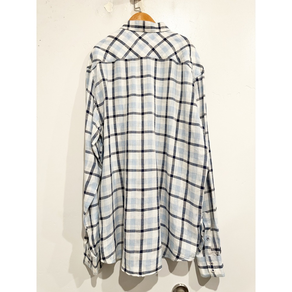 Bugatchi Shaped Fit Blue Plaid Linen Button Down Size XL - Picture 2 of 9